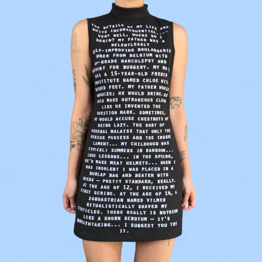 Fashion Brand Company Dr. Evil monologue sleeveless mockneck mini dress - size S